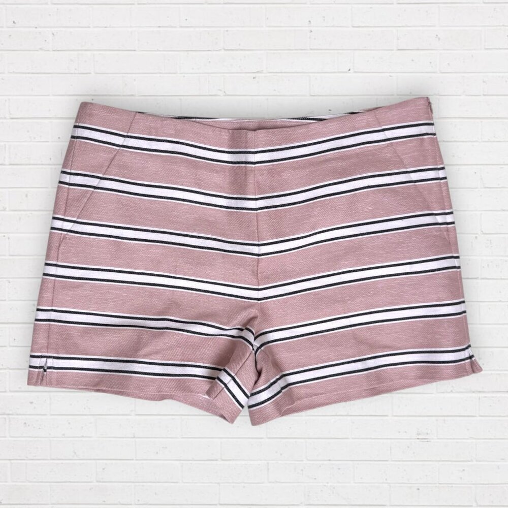 *LOFT Blush Pink Black White Stripe Tailored Fit Side Zip Shorts Size 2